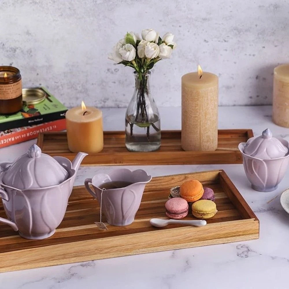 TeakHaus Timeless Edge Grain Nesting Rectangle Tray With Handgrips | 18" X 6" X 1" - Image 2