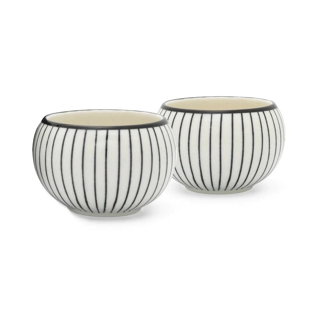 Bredemeijer Ceramic Tea Mugs Set Of 2 | Black & White Stripes