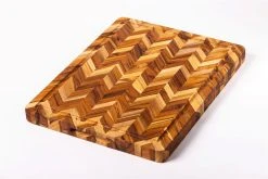 TeakHaus Herringbone Edge-Grain Cutting/Serving Board W/Hand Grips + Juice Canal (Rectangle) | 20" X 16" X 1.5"