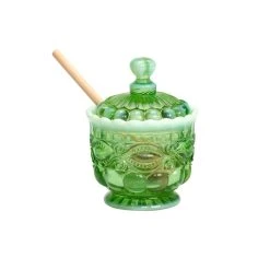 Mosser Glass Eye Winker Honey Jar & Dipper | Green Opal
