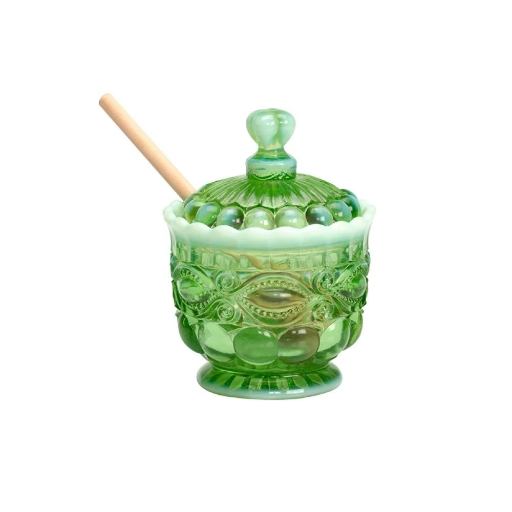 Mosser Glass Eye Winker Honey Jar & Dipper | Green Opal
