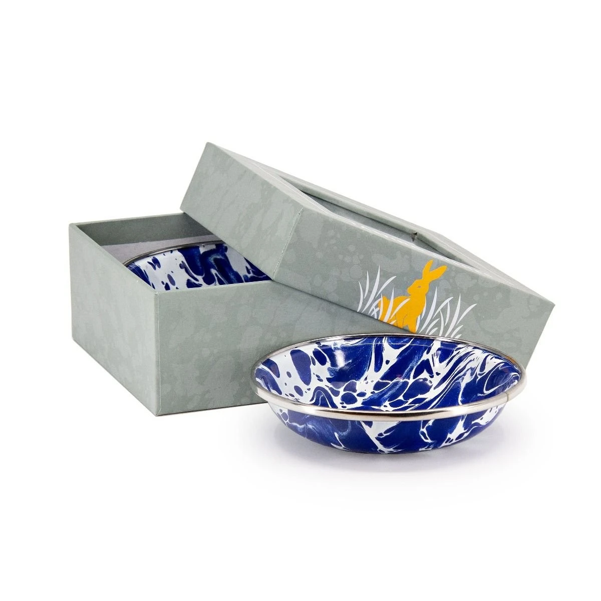 Golden Rabbit Enamelware 4-Piece Tasting Dish Set | Cobalt Swirl