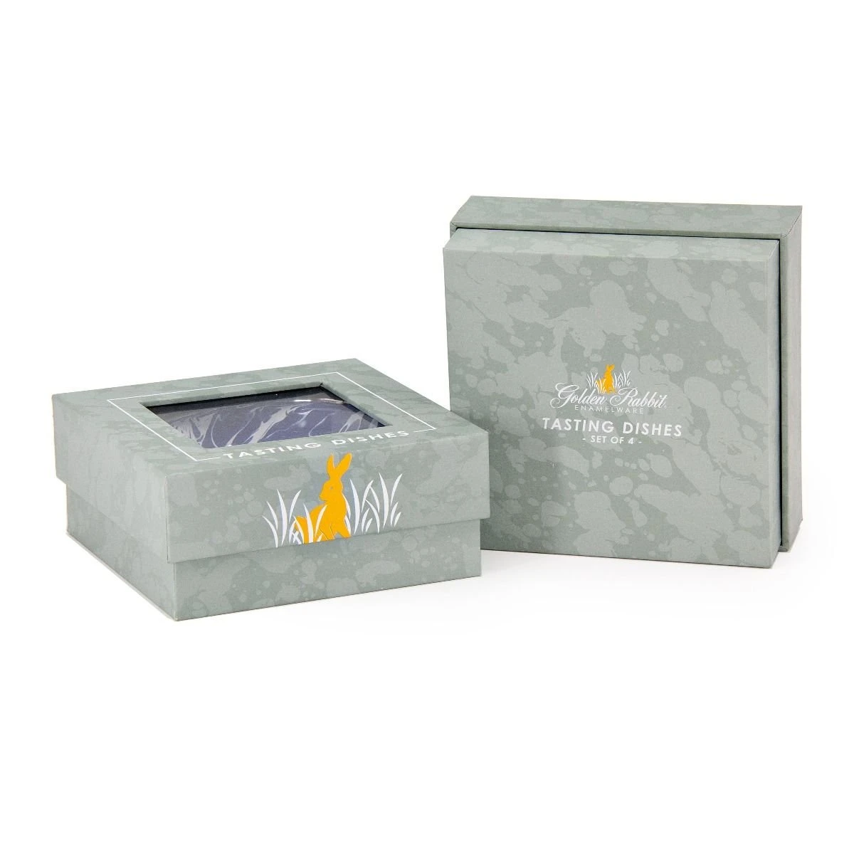 Golden Rabbit Enamelware 4-Piece Tasting Dish Set | Cobalt Swirl - Image 3