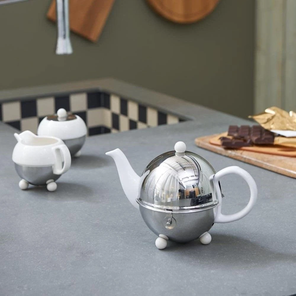 Bredemeijer 17oz Ceramic Teapot | White & Stainless Steel - Image 2