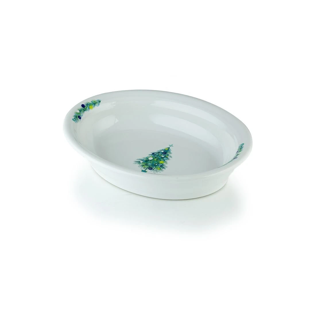 Fiesta® 40oz Oval Vegetable Bowl | Blue Christmas Tree (White)