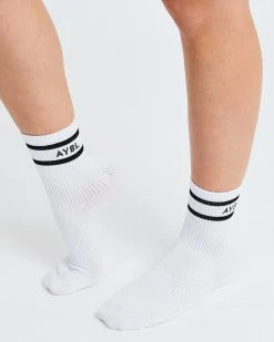 AYBL Everyday Double Stripe Crew Socks (3 Pack) - White