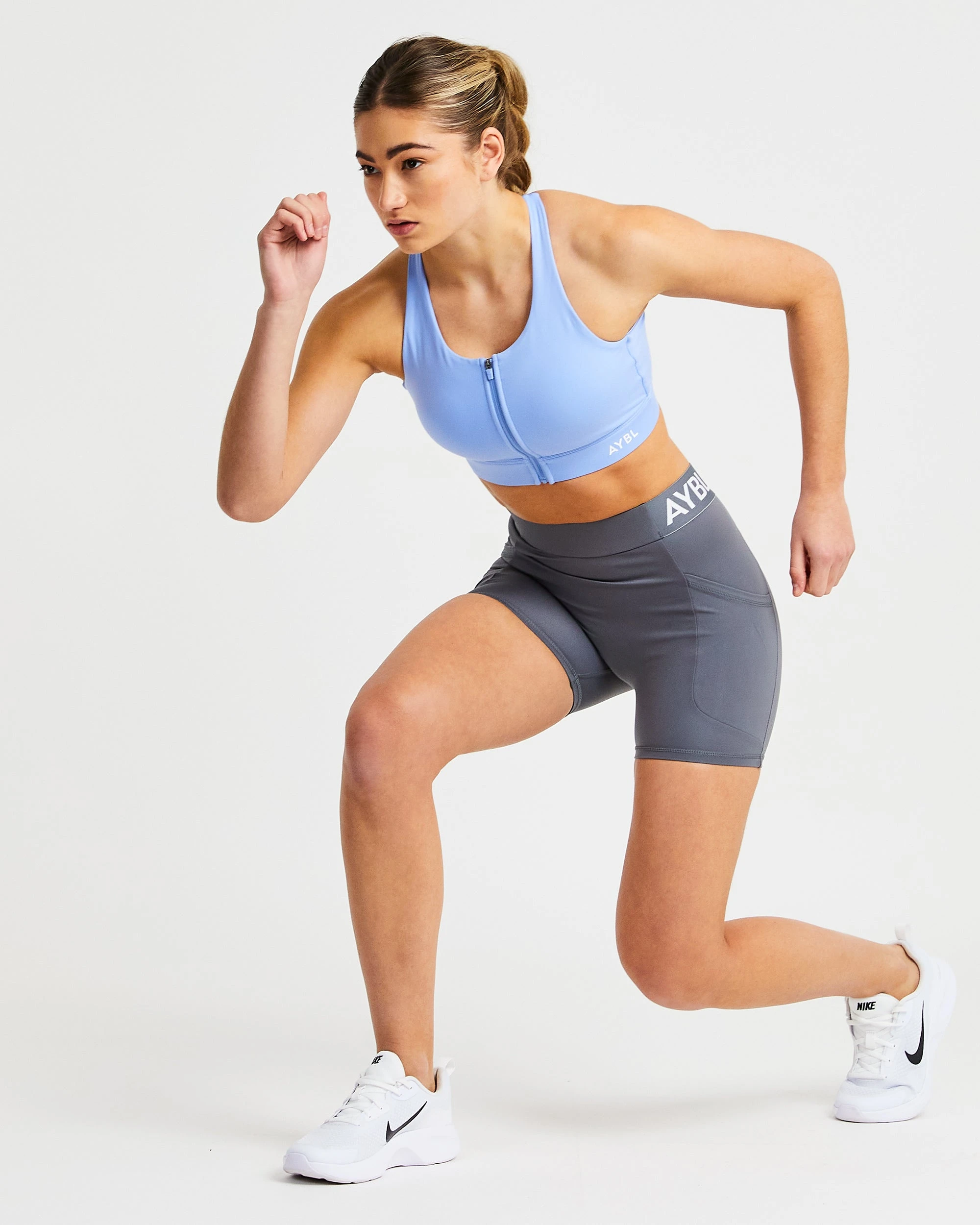 AYBL Sportive Zip Up Sports Bra - Blue - Image 5