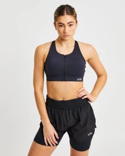 AYBL Sportive Zip Up Sports Bra - Black
