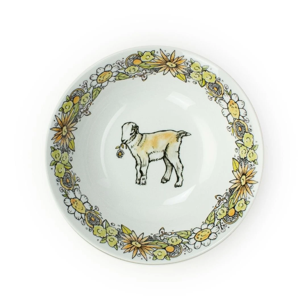 Everything Kitchens Barnyard Baby Animals 7" Salad Bowl | "Caprine Caper Goats" - Kid