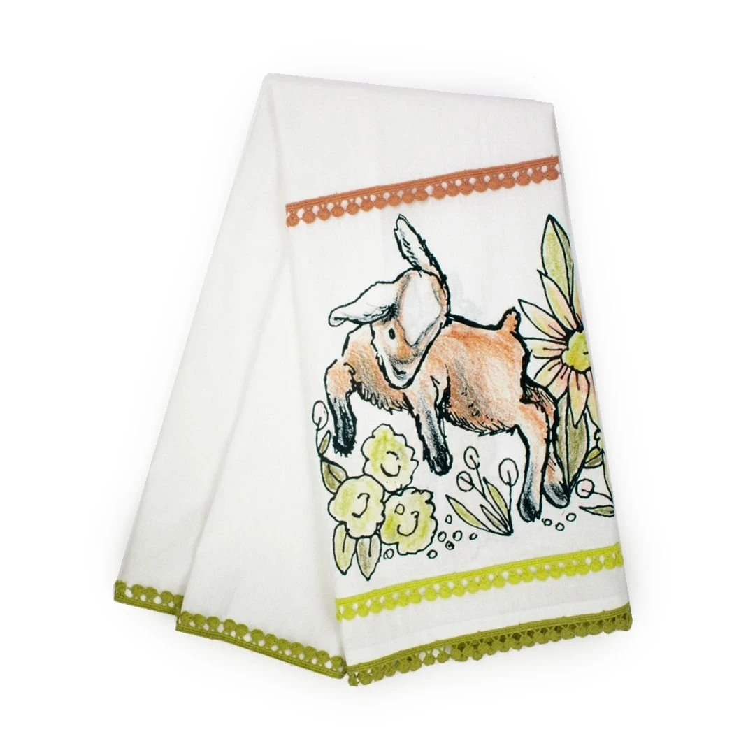 Everything Kitchens Barnyard Baby Animals Tea Towel + Pot Holder Set | "Caprine Caper Goats" - Kid - Image 4