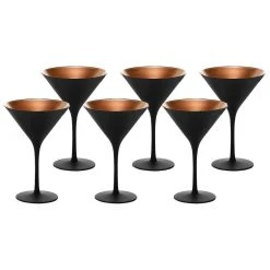 Stolzle 8oz Olympia Crystal Martini Glasses - Set Of 6 | Black & Bronze