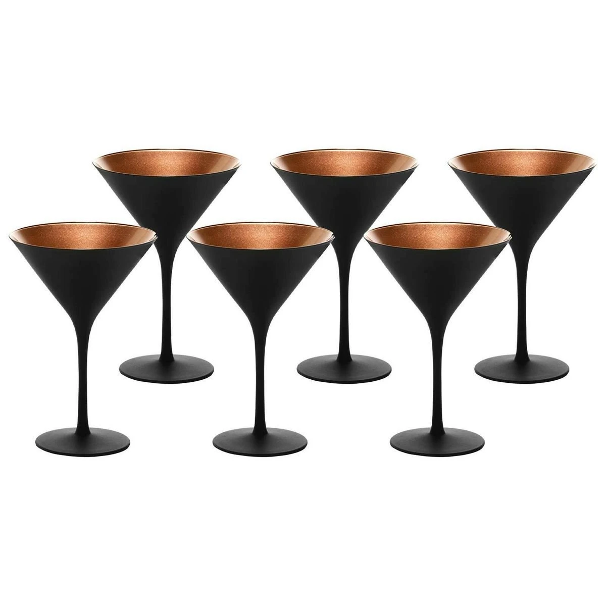 Stolzle 8oz Olympia Crystal Martini Glasses - Set Of 6 | Black & Bronze