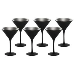 Stolzle 8oz Olympia Crystal Martini Glasses - Set Of 6 | Black & Silver