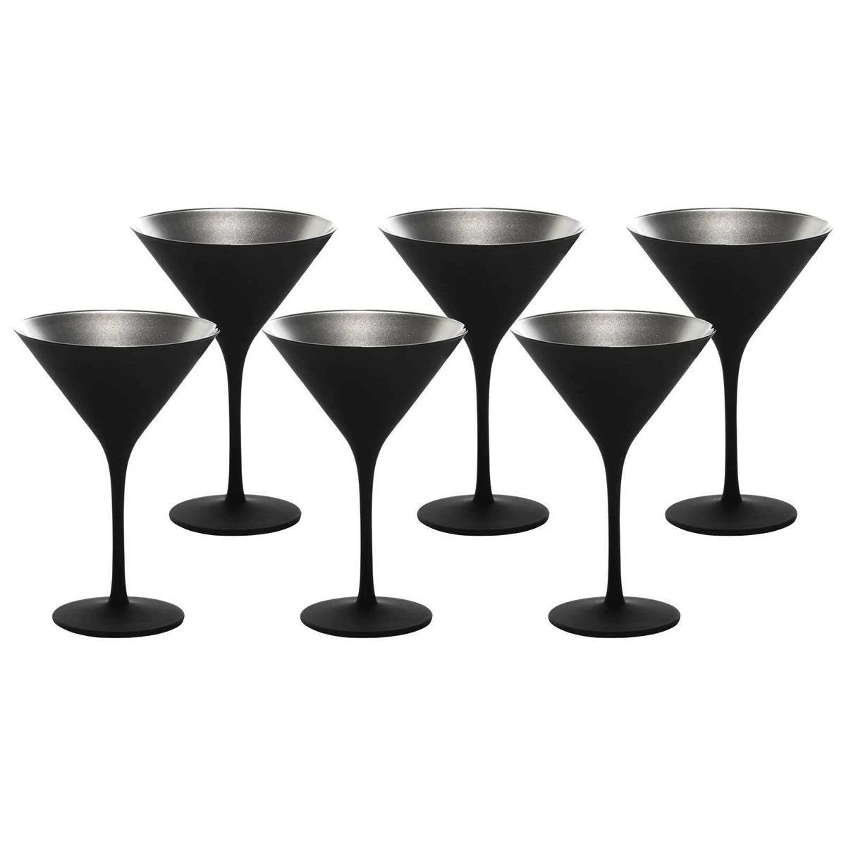 Stolzle 8oz Olympia Crystal Martini Glasses - Set Of 6 | Black & Silver