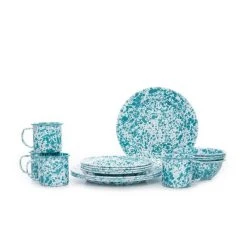 Crow Canyon Home Crow Canyon 16 Piece Enameled Dinnerware Set Turquoise
