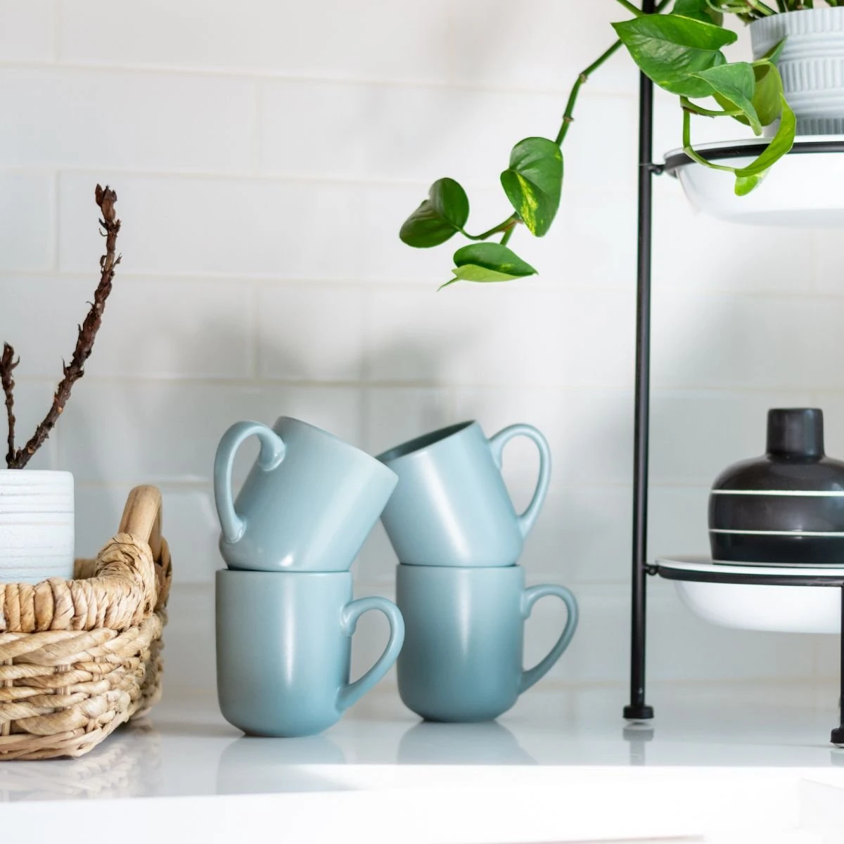 Everything Kitchens Modern Flat 8-Piece Mug Set | Dusty Blue & Terracotta - Image 4