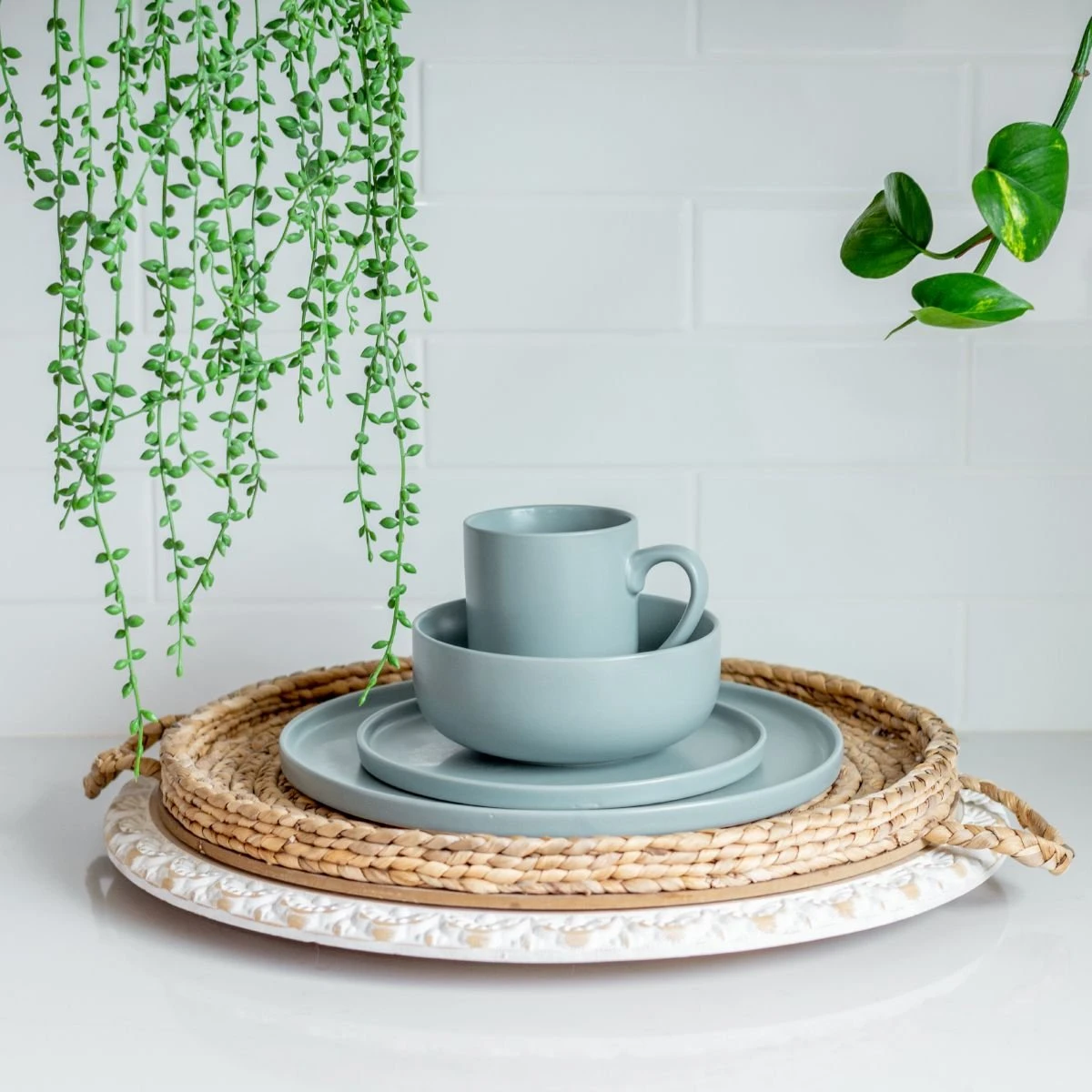 Everything Kitchens Modern Flat 8" Lunch Plates (Set Of 4) | Dusty Blue - Image 3