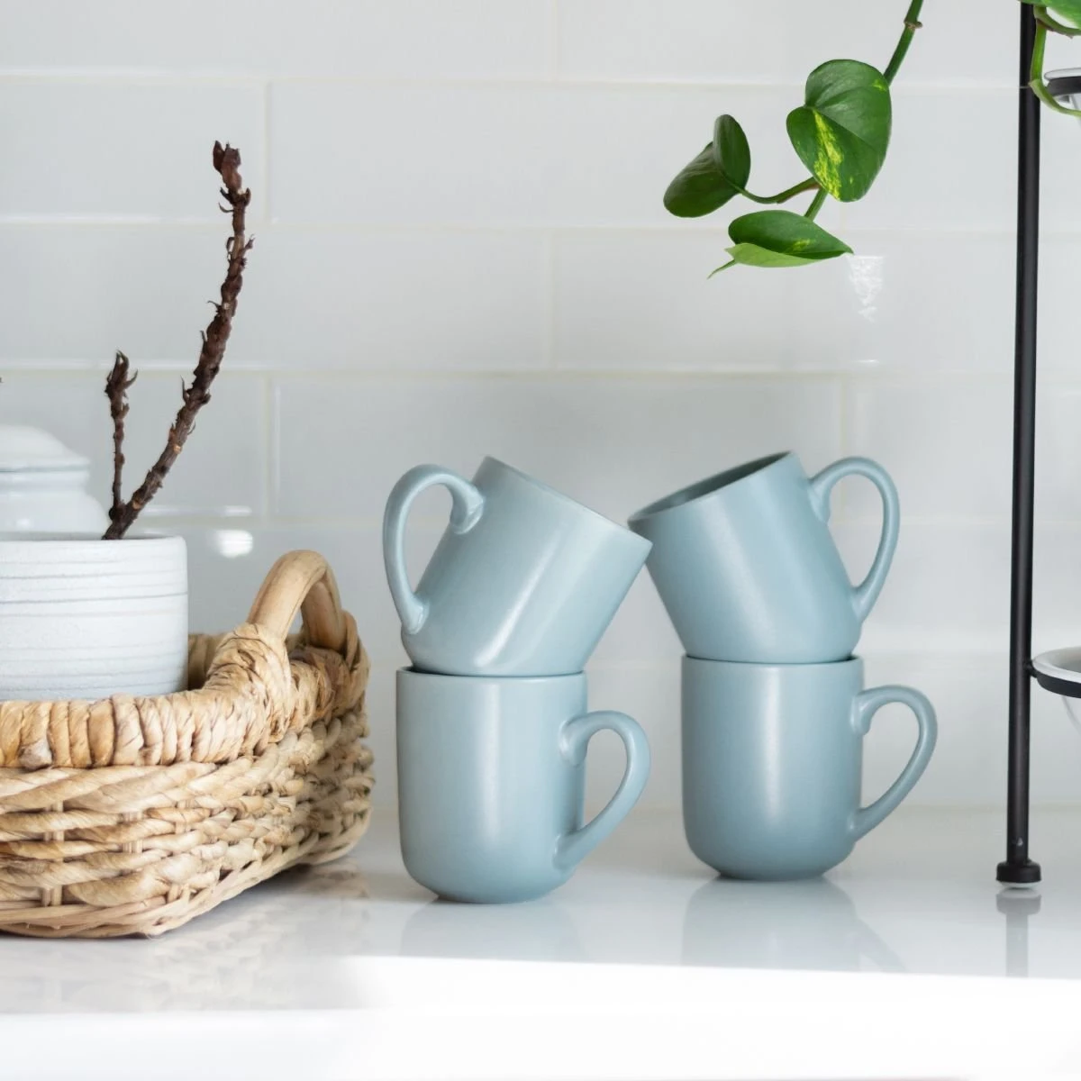 Everything Kitchens Modern Flat 15oz Mugs (Set Of 4) | Dusty Blue - Image 3