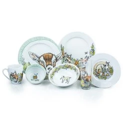 Everything Kitchens Barnyard Baby Animals 28-Piece Dinnerware Set | "Caprine Caper Goats" - Kid