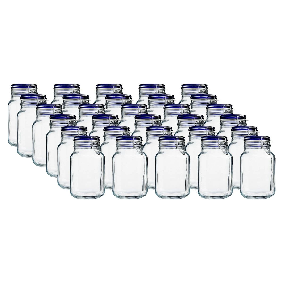 Bormioli Rocco 2L Swing Top Fido Glass Jars - Blue Lid | 30-pack
