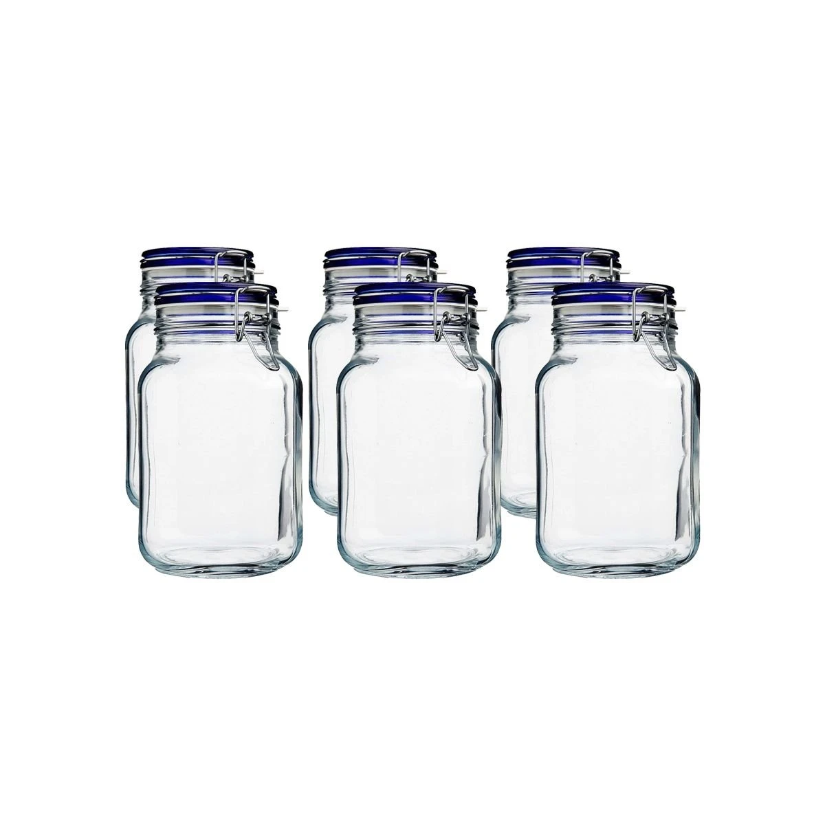 Bormioli Rocco 2L Swing Top Fido Glass Jars - Blue Lid | 6-pack