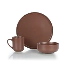 Everything Kitchens Modern Flat 12-Piece Dinnerware Set | Brown