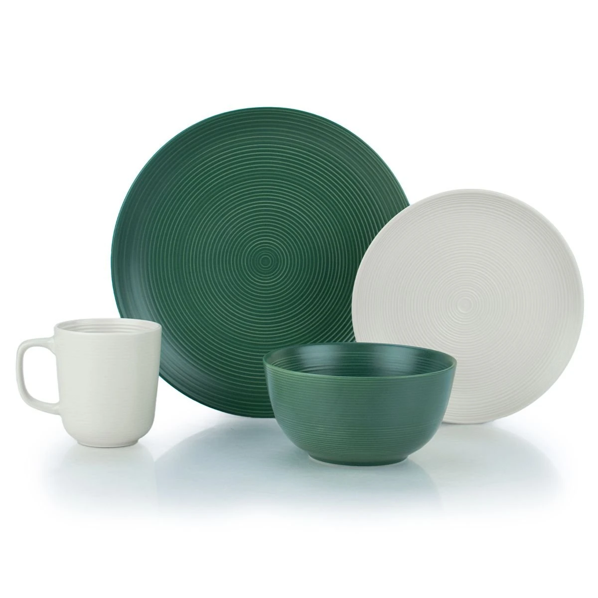 Everything Kitchens Modern Colorful Neutrals - Rippled 16-Piece Dinnerware Set - Matte | Green & Ivory - Image 2