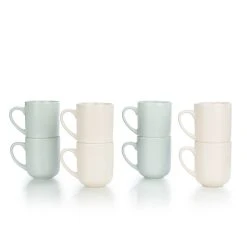 Everything Kitchens Modern Flat 8-Piece Mug Set | Soft Pink & Stone Gray