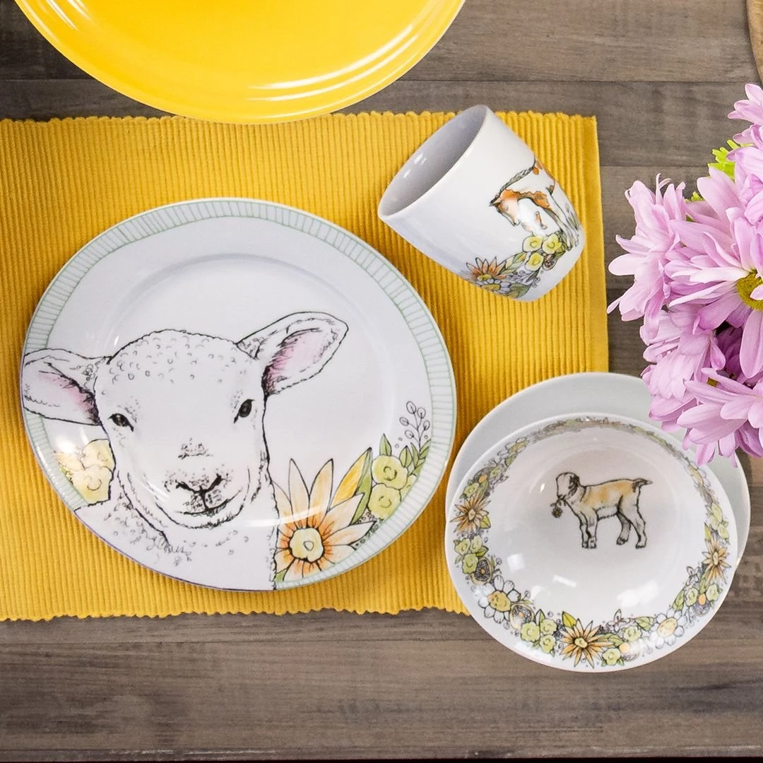 Everything Kitchens Barnyard Baby Animals 7" Salad Bowl | "Caprine Caper Goats" - Kid - Image 2