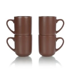 Everything Kitchens Modern Flat 15oz Mugs (Set Of 4) | Brown