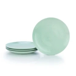 Everything Kitchens Modern Colorful Neutrals - Rippled 10.5" Dinner Plates (Set Of 4) - Glazed | Light Green
