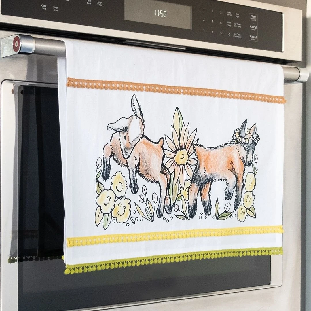 Everything Kitchens Barnyard Baby Animals Tea Towel + Pot Holder Set | "Caprine Caper Goats" - Kid - Image 5