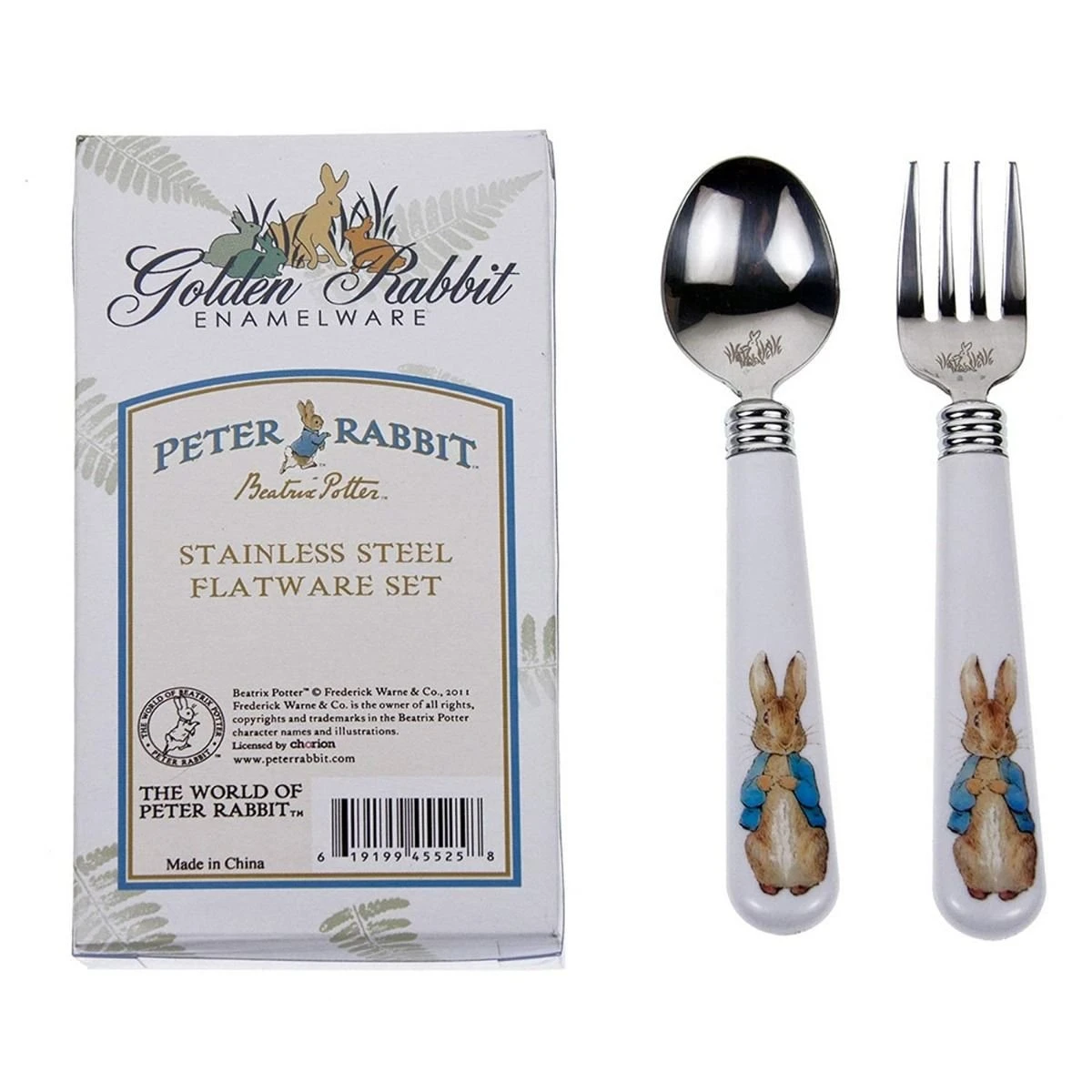 Golden Rabbit Enamelware 2-Piece Stainless Steel Baby Flatware Set | Peter Rabbit