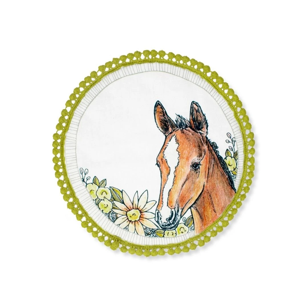 Everything Kitchens Barnyard Baby Animals 9" Round Pot Holder | "Hold Your Baby Horses" - Foal