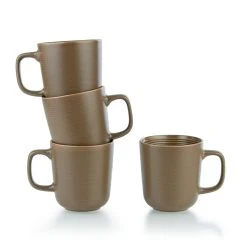 Everything Kitchens Modern Colorful Neutrals - Rippled 12oz Mugs (Set Of 4) - Matte | Mocha