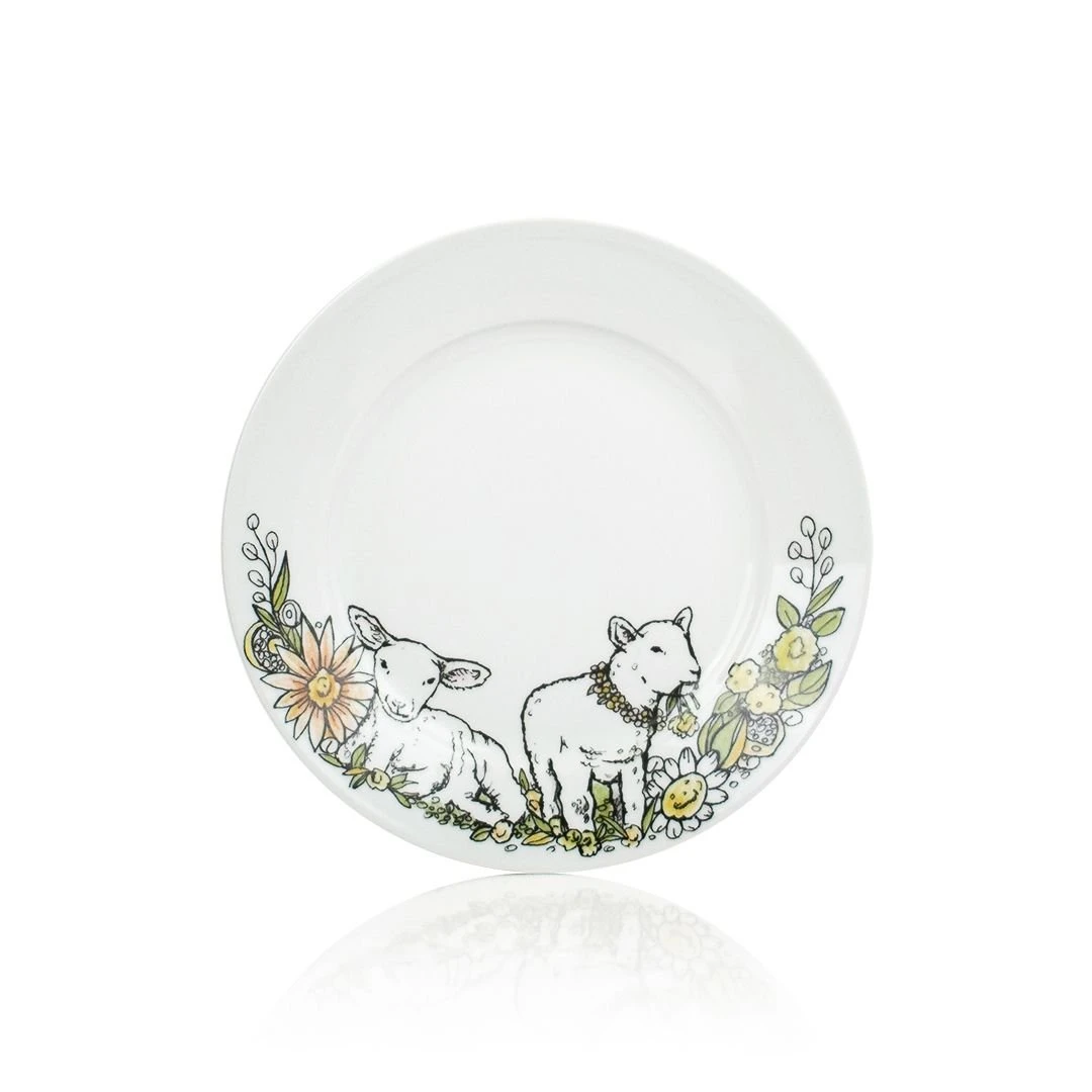 Everything Kitchens Barnyard Baby Animals 16-Piece Dinnerware Set With Glasses | "Leaping Sheep" - Lamb - Image 3