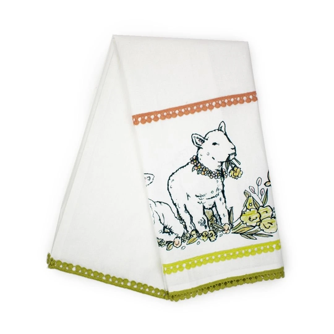 Everything Kitchens Barnyard Baby Animals 19" X 28" Tea Towel | "Leaping Sheep" - Lamb