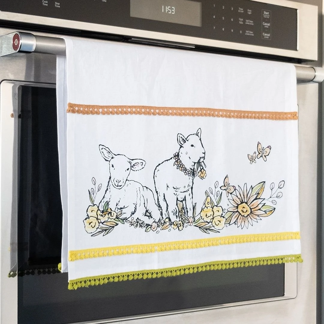 Everything Kitchens Barnyard Baby Animals 19" X 28" Tea Towel | "Leaping Sheep" - Lamb - Image 2