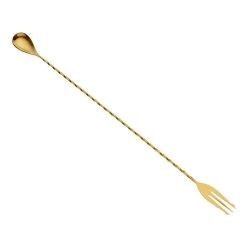 Mercer Barfly 15.75" Bar Spoon With Fork | Gold Plated