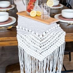 Everything Kitchens 13" X 82" Macrame Table Runner | Pebble