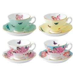 Miranda Kerr For Royal Albert 6.4oz Teacups & Saucers (Set Of 4) | Devotion, Gratitude, Blessings & Joy
