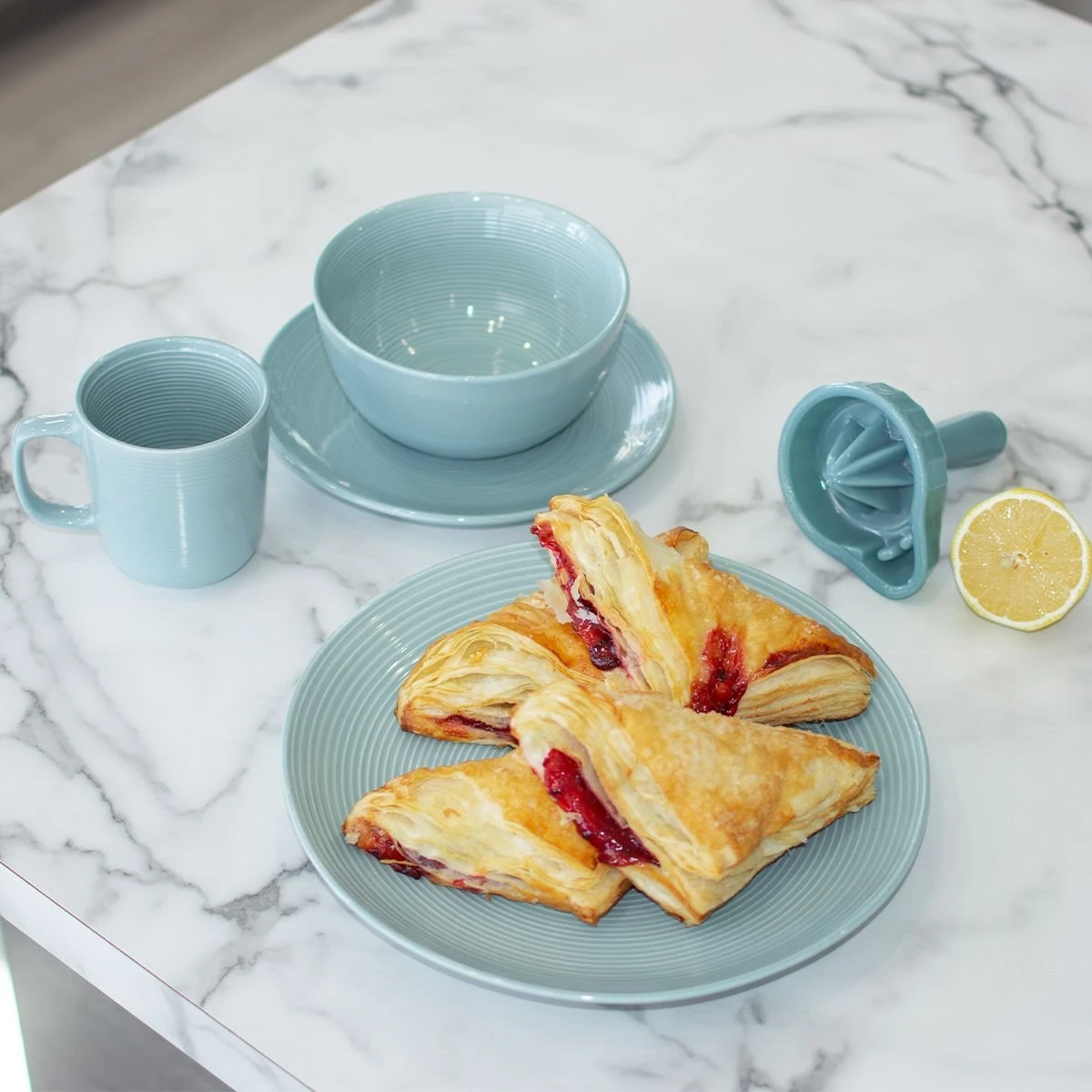 Everything Kitchens Modern Colorful Neutrals - Rippled 8" Side Plates (Set Of 4) - Glazed | Blue - Image 3