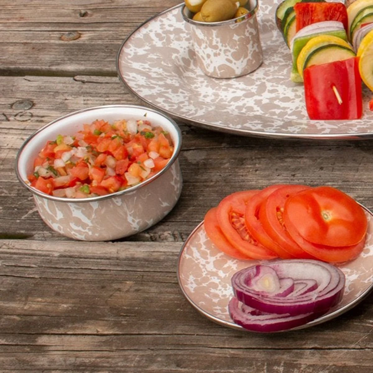 Golden Rabbit Enamelware 14oz Soup Bowls - Set Of 4 | Taupe Swirl - Image 3