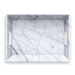 TarHong Melamine Tabletop 19.5" X 14.5" Handled Serving Tray | Carrara Marble