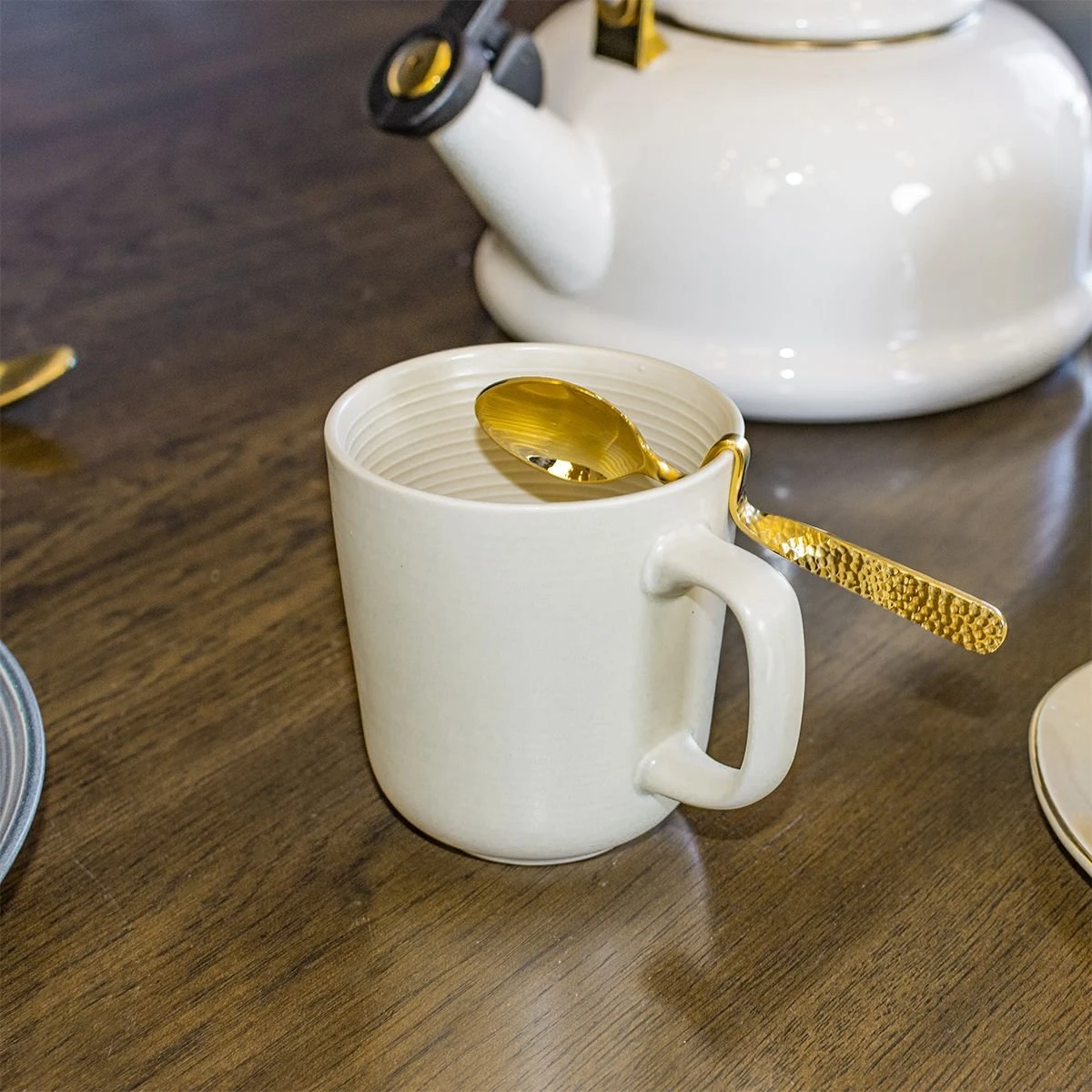 Everything Kitchens Modern Colorful Neutrals - Rippled 16-Piece Dinnerware Set - Matte | Green, Mocha, Charcoal, Ivory - Image 6