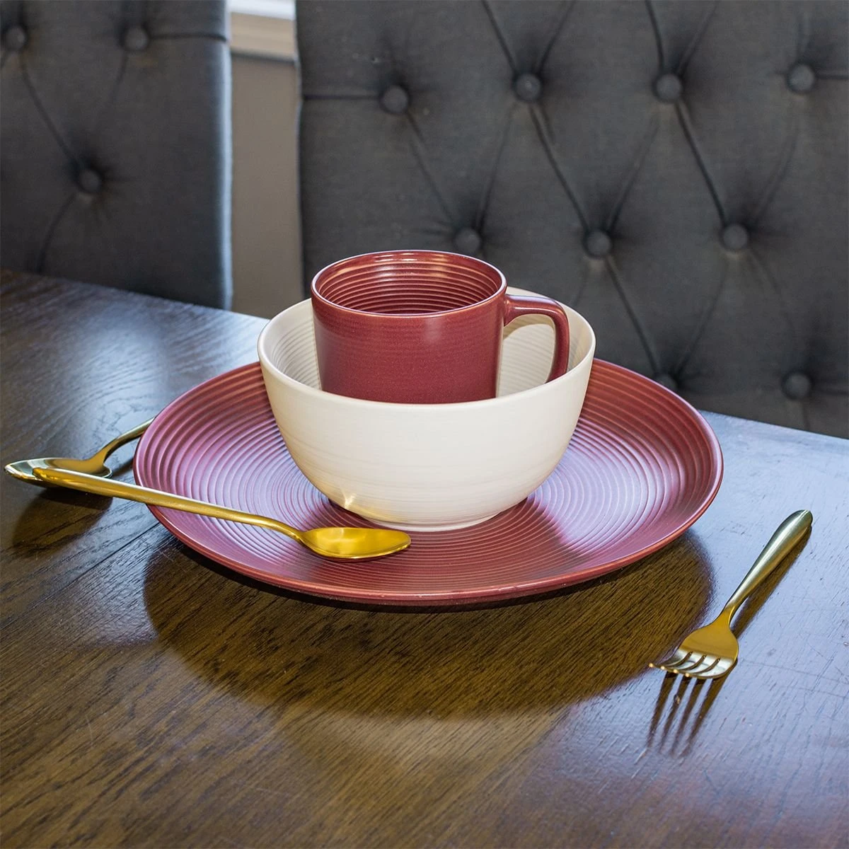 Everything Kitchens Modern Colorful Neutrals - Rippled 12oz Mugs (Set Of 4) - Matte | Red - Image 5