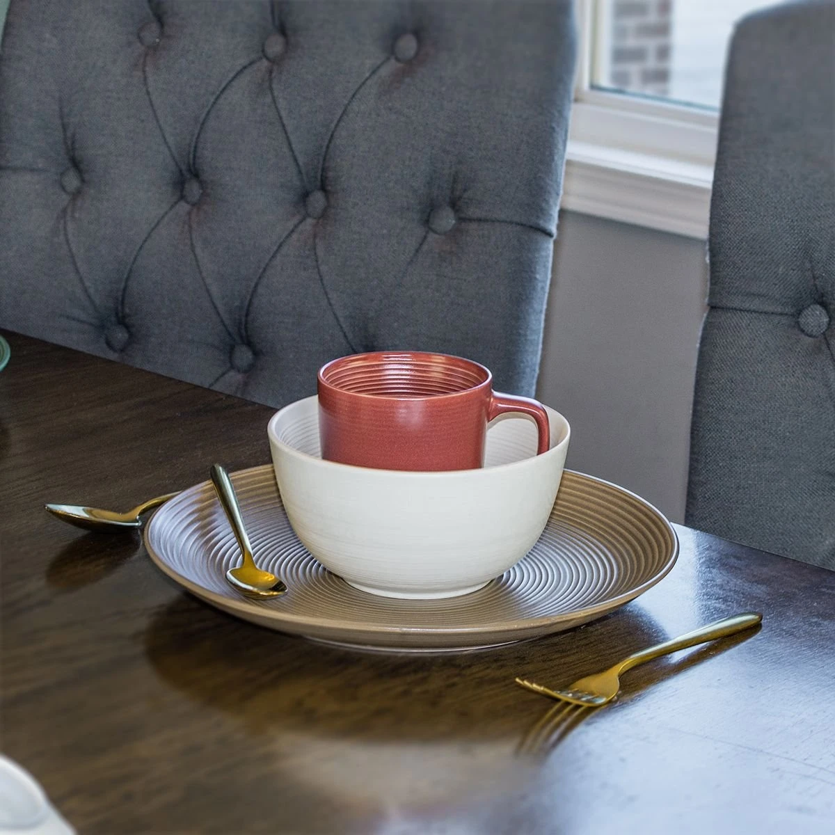 Everything Kitchens Modern Colorful Neutrals - Rippled 10.5" Dinner Plates (Set Of 4) - Matte | Mocha - Image 4