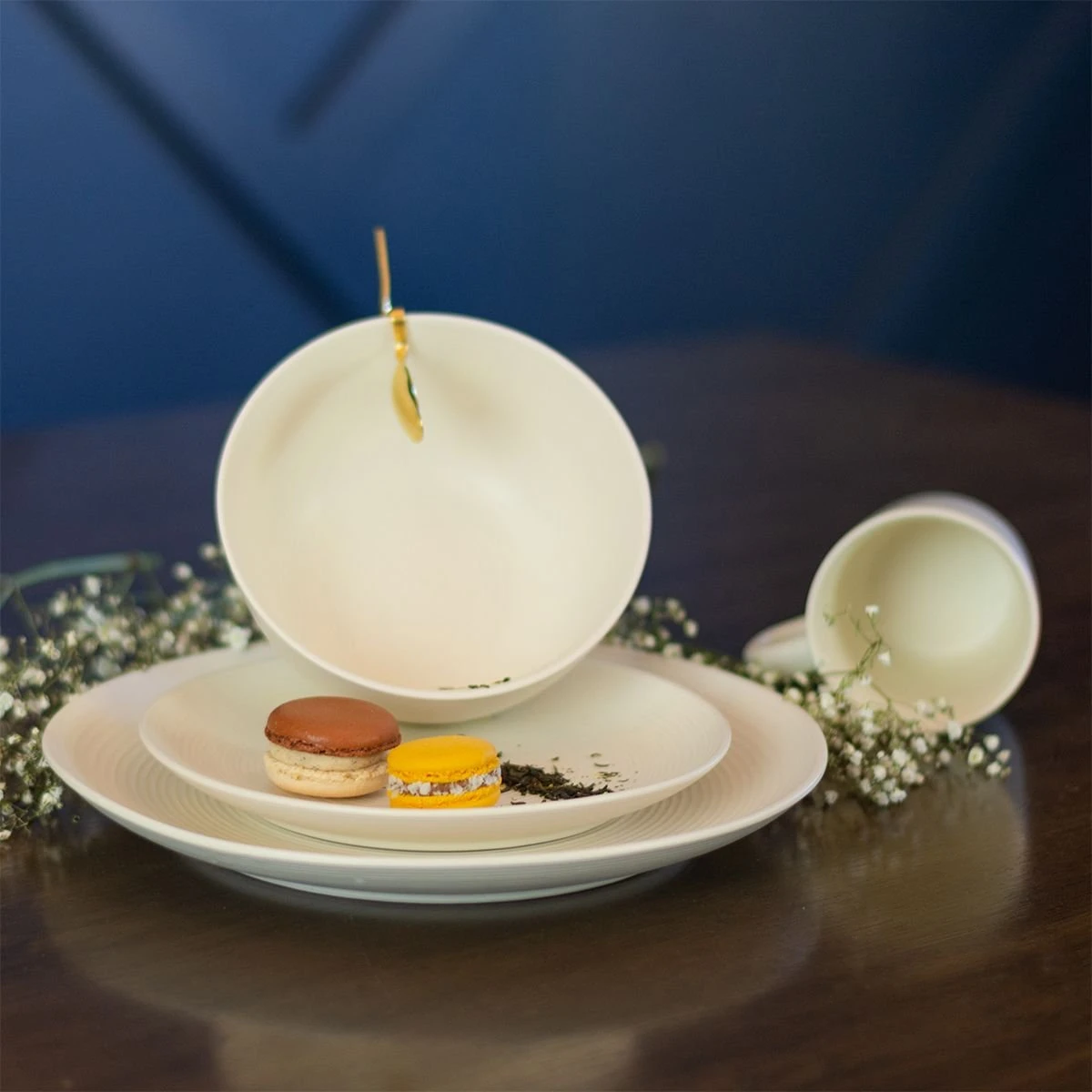 Everything Kitchens Modern Colorful Neutrals - Rippled 8" Side Plates (Set Of 4) - Matte | Beige - Image 3