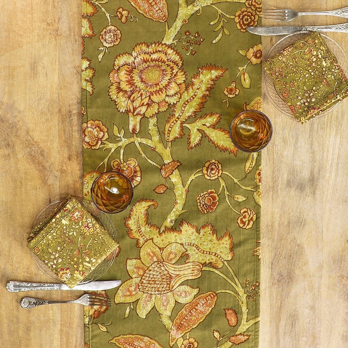 April Cornell 13"x 72" Jacobean Garden Table Runner | Olive - Image 3