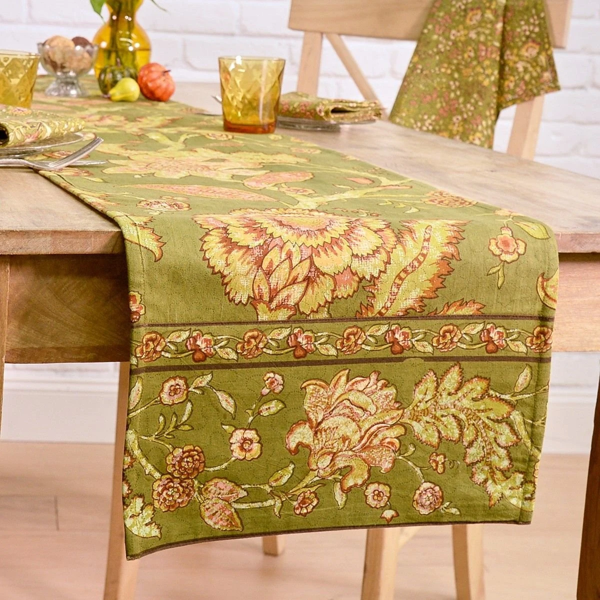 April Cornell 13"x 72" Jacobean Garden Table Runner | Olive - Image 4